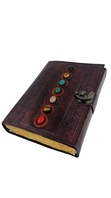 OVERDOSE leather journal Seven Stone Handmade vintage Double Lock Deckle edge paper, Blank spell book of shadows grimoire - 7x10 inches |17x25 cm | A4