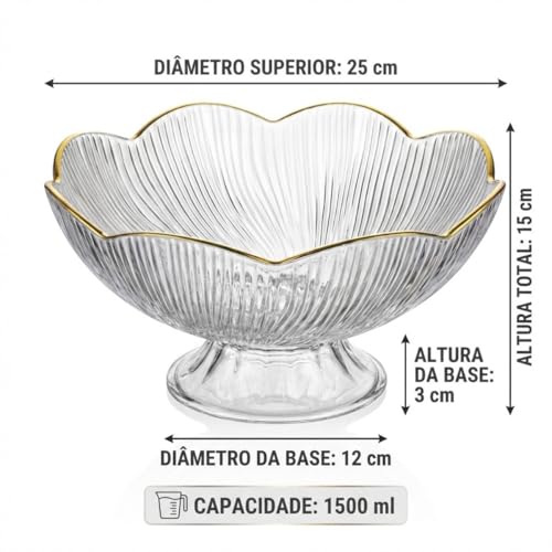 Fruteira de Mesa em Acrilico Transparente com Detalhes Dourados Design Sofisticado em Formato de Flor Resistente e Fácil Limpeza