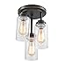 DAYCENT Vintage Farmhouse Flush Mount Ceiling Light Fixture Hallway Kitchen Lighting with Cylinder Seeded Glass, 3-Light, Oil Rubbed Bronze