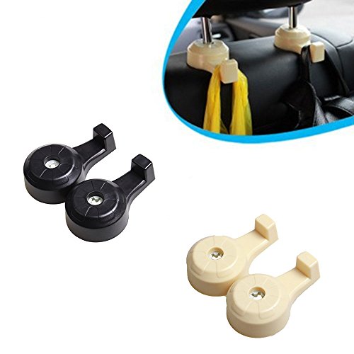 Daycount 4 Pcs Universal Car Truck SUV Seat Back Hanger Organizer Hook Headrest Holder Backrest Hook for Automobile (Beige)