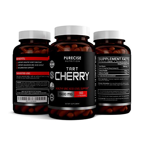 Tart Cherry Extract Capsules 1500mg with Bilberry and Celery Seed Extract - Supports Uric Acid Cleanse, Joint Pain, Healthy Sleep, Muscle Recovery and Anti Inflammatory - 90 Vegetarian Capsules - Thumbnail 4