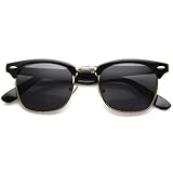 Classic Iconic Style Half Frame Horn Rimmed Sunglasses (Black-Gold Lavender)