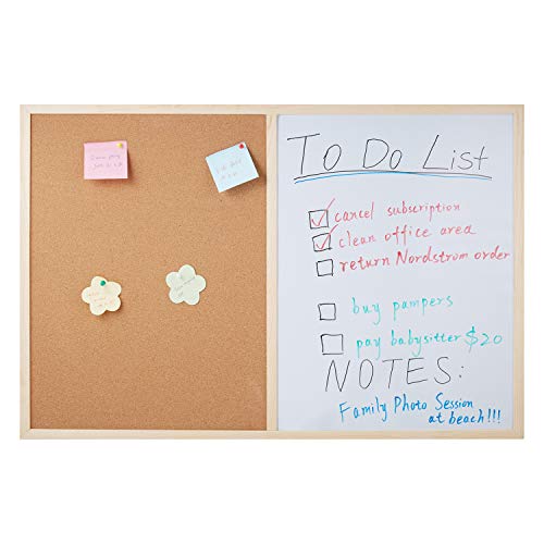 Whiteboard and Cork Board Combo 36 x 24 + 1 Magnetic Dry Eraser, 4 Colorful Marker Pens and 4 Magnets - Magnetic Combination Board for Home and Office