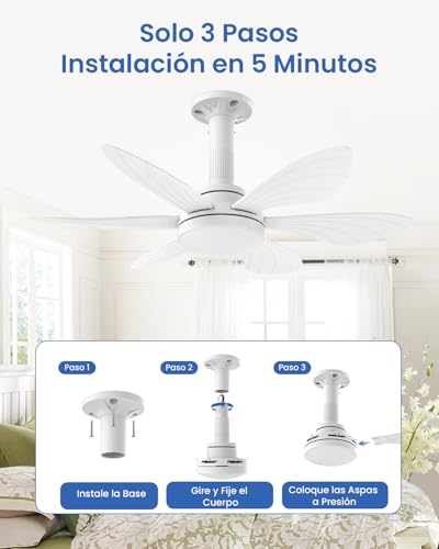 Foco Ventilador de Techo con Luz de 28", Reversible | Fácil Instalación, Potente Flujo de Aire con 6 Aspas, Luz Regulable y Control Remoto