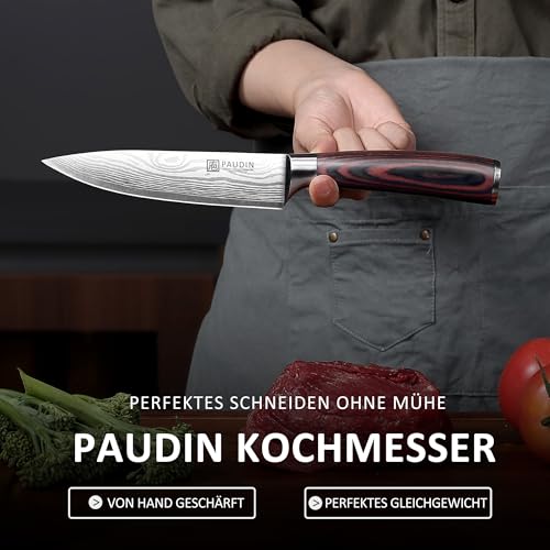 PAUDIN Kochmesser 15 cm Küchenmesser klein scharf profi Messer als Allzweckmesser Fleischmesser Gemüsemesser aus hochwertigem Edelstahl mit ergonomischem Holzgriff thumbnail 3