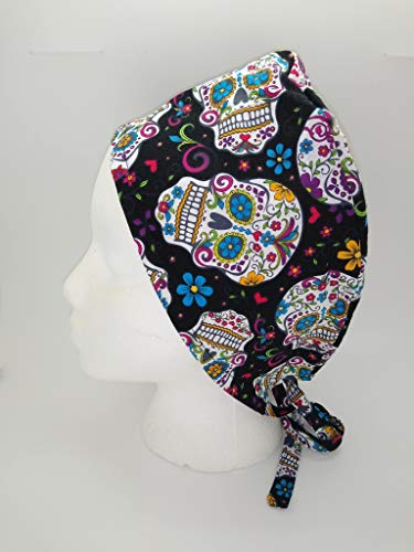 Scrub Hat Halloween Sugar Skulls Colorful Fabric Nurse Cap Doctor Do-Rag ER Skull