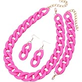 QRH Acrylic Macaron Necklace Bracelet Earrings Set Chunky Cuban Link Hip Hop Chain Jewelry Set Multicolor 70 80S Punk Acrylic Chain Bracelet Necklace Earrings Set Party Costume