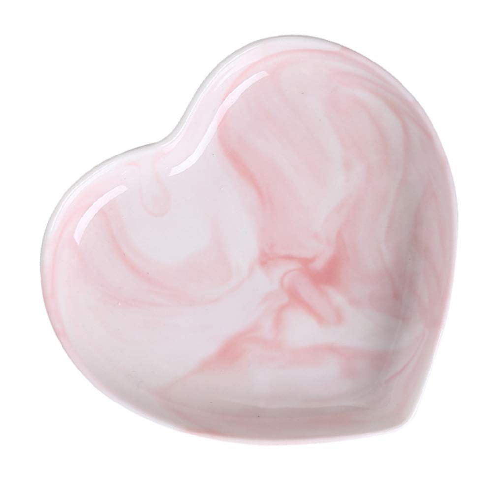 Zerodeko Ceramic Heart Shaped Platter, Cute Heart Shaped Salad Plate Soy Sauce Plate, Appetizer Dessert Plate for Home Kitchen Party Decoration, Pink