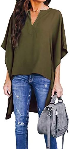 Joteisy Women’s V Neck Casual High Low Hem Blouse, Batwing Sleeve Tops