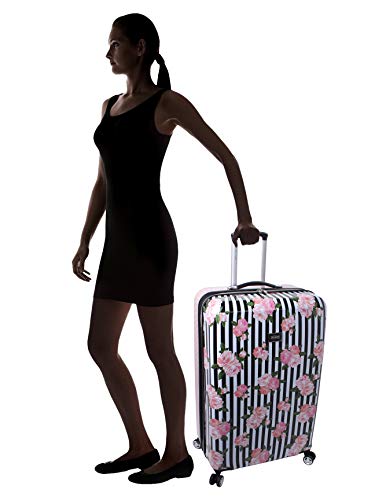 Betsey Johnson 30 Inch Checked Luggage Collection - Expandable Scratch Resistant (ABS + PC) Hardside Suitcase - Designer Lightweight Bag with 8-Rolling Spinner Wheels
