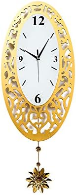 Modern Decorative Pendulum Wooden Wall Clock - Battery Operated Silent & Non-Ticking Large Fashion Clocks for Home Living Room,Golden,Wall Clock