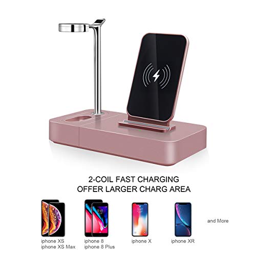 Wireless Charger Stand Rose Gold 3 in 1 Phone Qi Watch Dock 7.5W (Including AC Power Adapter) (Rose  - //coolthings.us