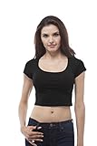 Plain shor tsleeve Cotton scoop neck crop top (Large, Black)