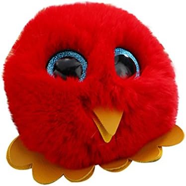 Yeefant Korean Version Personality Fashion Bags Accessories Colorful Imitation Owl Fur Ball Pendant Handbags Ornaments Plush Keychain Car Key Ring,Red