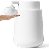 Matte White Foaming Hand Soap Dispenser 11 oz Plastic Refillable Bottle for Bathroom and Kitchen Countertops Modern Minimalist Style