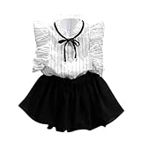 FEITONG Girls Stripe Shirt Chiffon Culottes 2 Pieces Set Clothes Skirt Suit