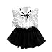 FEITONG Girls Stripe Shirt Chiffon Culottes 2 Pieces Set Clothes Skirt Suit (Age:3-4Y) White