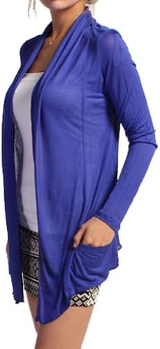 Light Weight Flyaway Cardigan Shawl Collar Shrug with Drape Pockets Cardi Plus Size