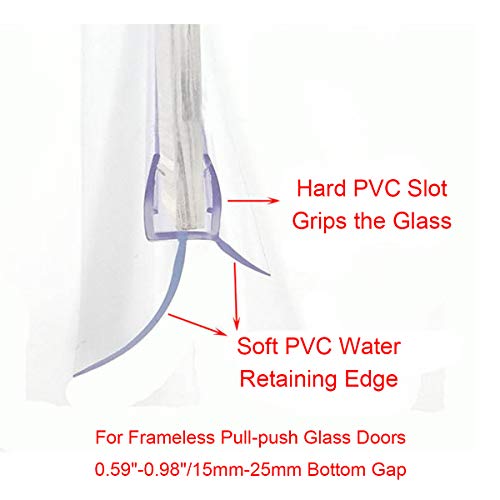 Cozylkx Frameless Shower Door Bottom Seal with Drip Rail 3/8" Thick