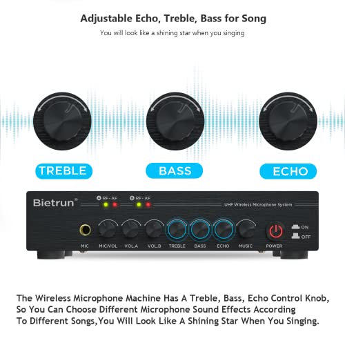 Bietrun Wireless Microphones with Echo, EasytoUse, Auto Connect, 160