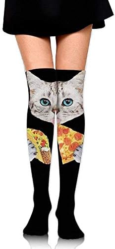 Women Thigh High Socks Over Knee Cat Taco Pizza Cartoon Extra Long Tube Dress Legging Slim Look