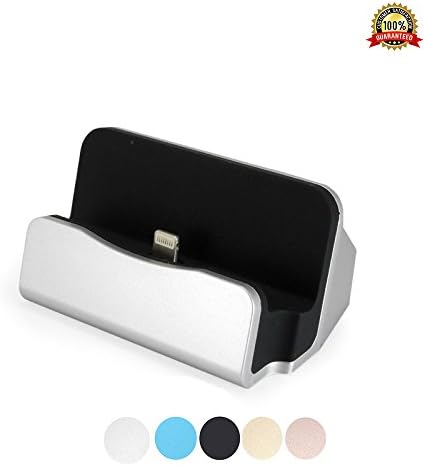 iPhone Charger Dock Cradle Desktop Stand with Lightning Cable Connector for Charge and Sync Data of Apple iPhone 7/7 Plus/ 6/6s/6 Plus/6s Plus/iPod Nano 7th Gen/iPod Touch 5,6th Gen - Silver