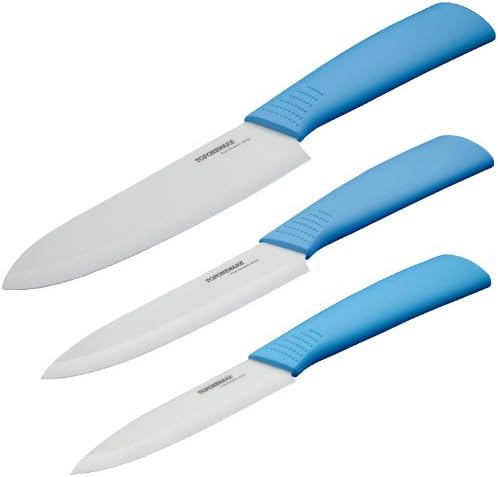 Toponeware CKBEW456 3-Piece Ceramic Knife Set, Light Blue/White