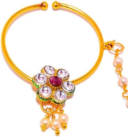 SARAA Flower Multicolour Metal Nose Ring Pearl and Kundan for Women