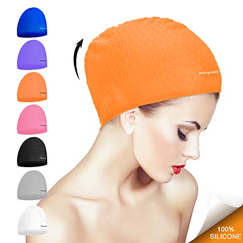 Msicyness Swimming Caps for Men and Women Long Curly Hair Swim Cap Stretchy Swimmer Hat Unisex Adults Size