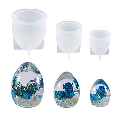 Yalulu 3 Pcs 3D Egg Shape Resin Casting Molds, Large Epoxy Silicone Moulds Jewellery Making Ball Moulds for DIY Resin Art Table Home Decoration