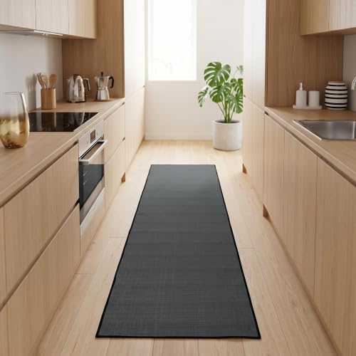Zourglow Kitchen Rug Washable Non-Slip 44 x 180 cm | Absorbent Pad with Rubber Base, Stain Resistant for Sink, Hallway, Laundry Room, Indoor and Outdoor, Grey
