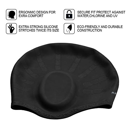 Msicyness Swim Cap Cover Ears for Long Hair Silicone Swimming Hat Unisex Adult Kids Swimming Pool Caps Reduce Water Intake Makes Your Hair Clean