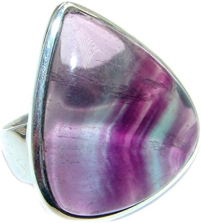 Fluorite Women 925 Sterling Silver Ring Size: 8 1/4 13.90g (color: purple, dim.: L- 1 1/8, W - 1, T- 1/4 inch).