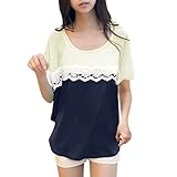 Allegra K Women Short Sleeve Tee Shirts Crochet Color Block Summer Tops