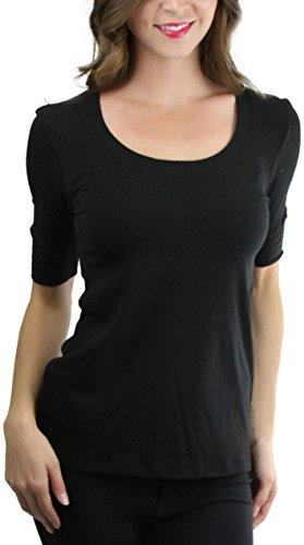 ToBeInStyle Women's Elbow Length Sleeve Scoop Neck Tee - Black - Large