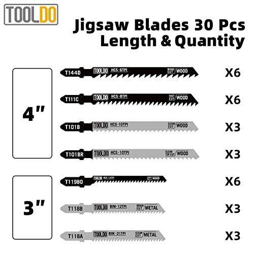 Jigsaw Blades Set 30 Piece by TOOLDO, Assorted Professional Jig saw