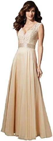 Mori Lee VM by Women's Sleeveless Beaded Lace Chiffon Gown 10 Champagne