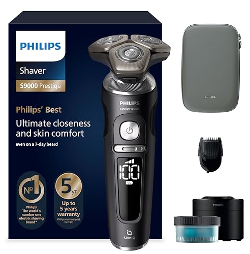 Philips Wet and Dry Elektrorasierer Serie 9000 Prestige, NanoTech Dual Precision Blades, Hydro SkinGlide Beschichtung, Ultraflex Federungssystem, Top-Spin Digitalmotor (Modell SP9840/31)
