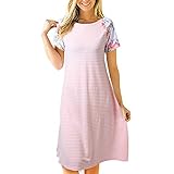 Uideazone Women Casual Loose Striped Floral T-Shirt Dress A-Line Dress Knee Length