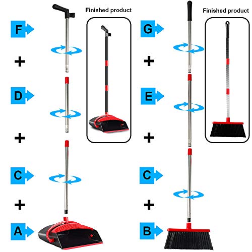 image for UDAODFA Premium Long Handle Broom and Dustpan Set, Self-Cleaning Broom