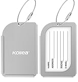 Luggage Tag, Kollea Pack of 2 Aluminum Travel ID Tag Business Card Holder Suitcase Label for Luggage, Bag, Suitcase - Silver
