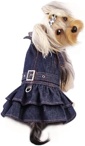 Klippo Pet KDR052SZ Stylish V-Neck Denim Dog Dress With Adjustable Neck Strap - Small