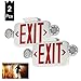 (2 Pack) UL Certified LED Round Emergency Light Exit Sign Hardwired Compact Combo with 2 Adjustable Head Lights,Red Emergency Exit Lighting Commercial Grade High Output