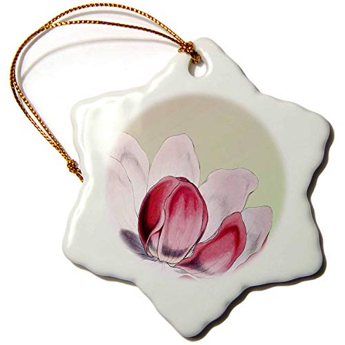 3dRose Vintage Pink and White Magnolia Flower Snowflake Ornament, 3"
