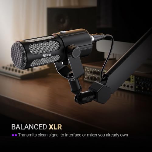FIFINE USB/XLR Dynamic Microphone for Vocal, Podcasts, Streaming, Recording, Broadcasting, Studio Microphone with Mute Button, Headphone Jack for PC/XLR Mixer -TANK6