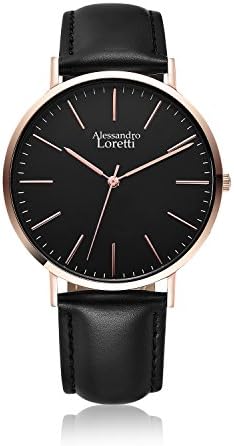Alessando Loretti Elegent Men/Women Minimalist Genuine Italian Leather Wrist Watch Japanese Quartz Unisex (Black/Brown) & Rose Gold