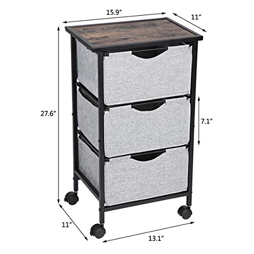 MAX Houser 3-Layered Dresser Storage Tower,Storage Organizer Drawers with Casters,Drawer Chest,Sturdy Steel Frame Wood Top with Easy Pull Fabric Bins for Home, Bedroom,Officeï¼ˆGreyï¼‰