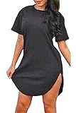 Hqclothingbox Women's Summer Side Slit Casual Beach Mini Tunic Dress