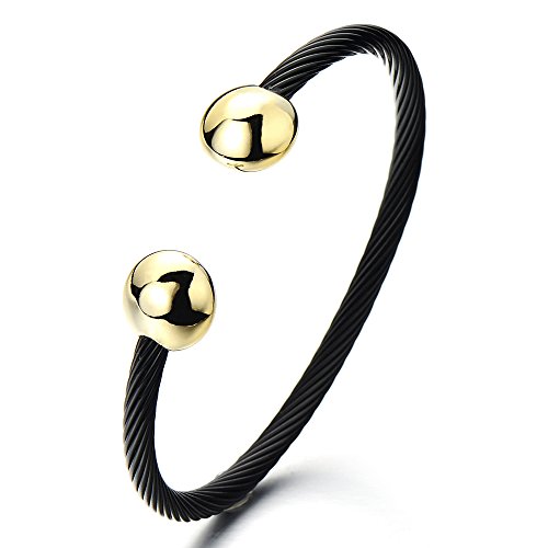 Adjustable Mens Womens Stainless Steel Twisted Cable Magnetic Bangle Bracelet Gold Black Two-tone