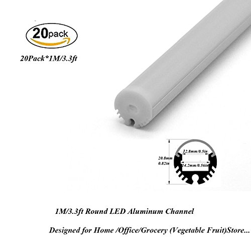 Hanks 20Pack 1M/3.3ft 20X20mm Round Aluminum Channel for Home Office and Store,Suitable for 12mm LED Strip Light (20X1M Milk) - Thumbnail 4